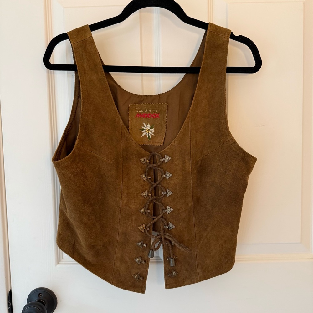 Vintage tan suede Country by Maddox corset lace up vest size 38/ small-medium